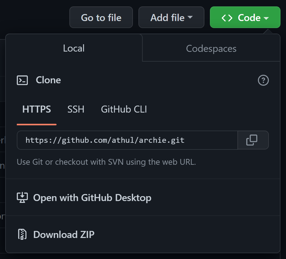 Archie Theme GitHub Repo Code button