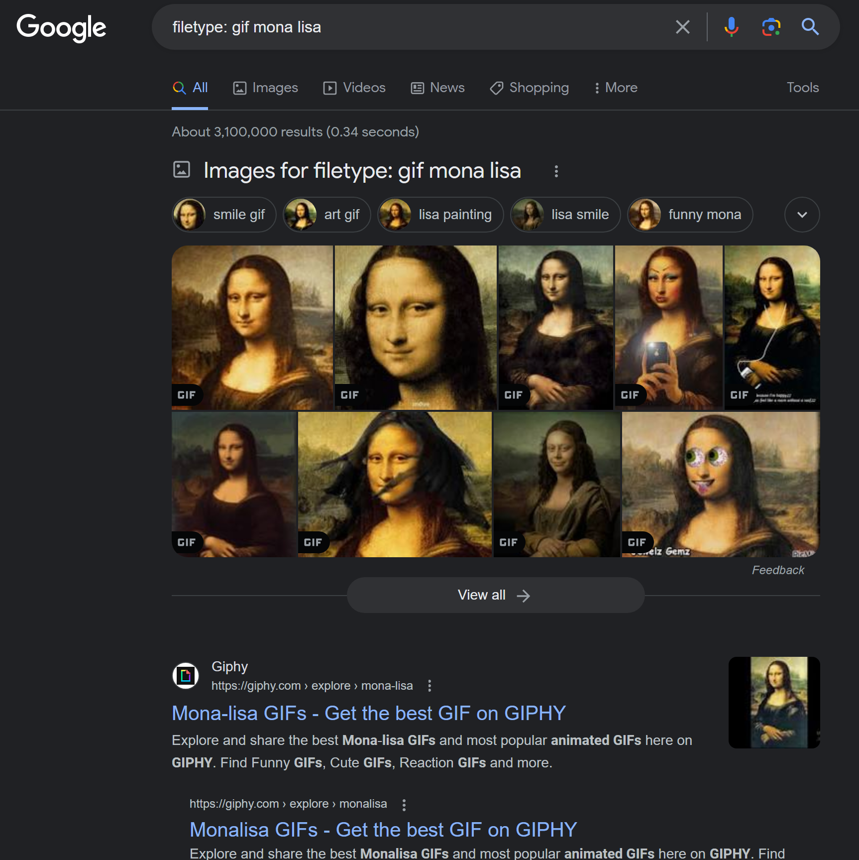 screen shot search results