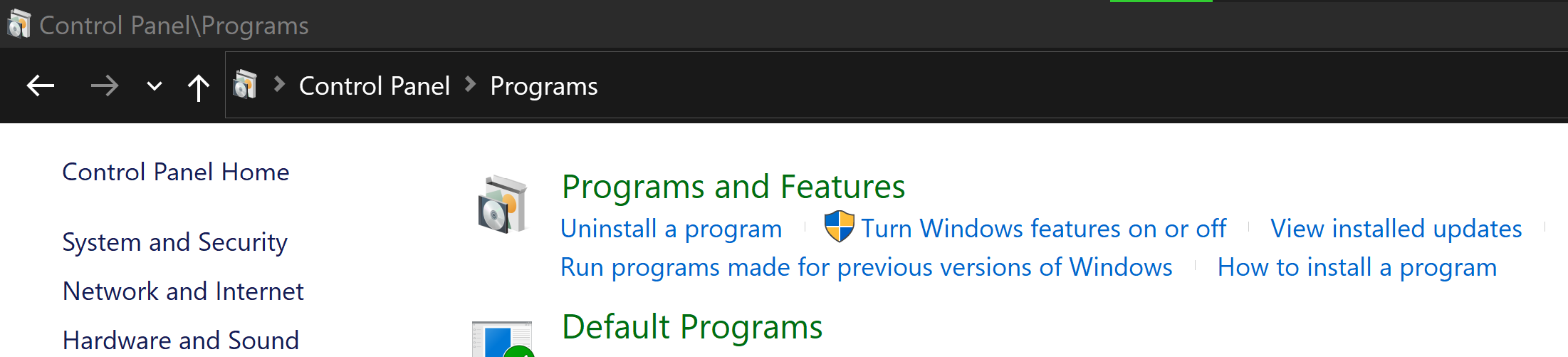 Control Panel Programs