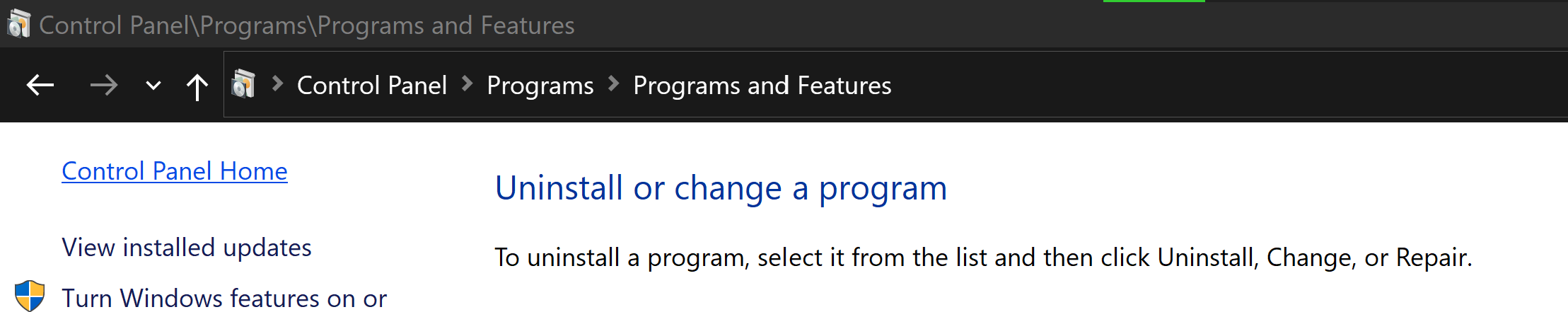 Programs and Features